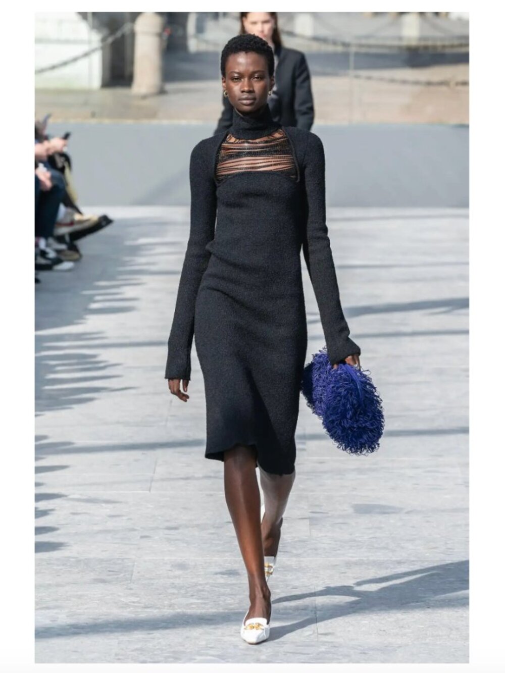 Bottega Veneta black silk 2019 Chain Trim High Neck Boucle Dress 38 US 0-2